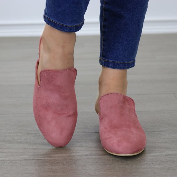 Suede Slip On Loafer Mule Pearl Accents on Heel - Picture 3 of 9